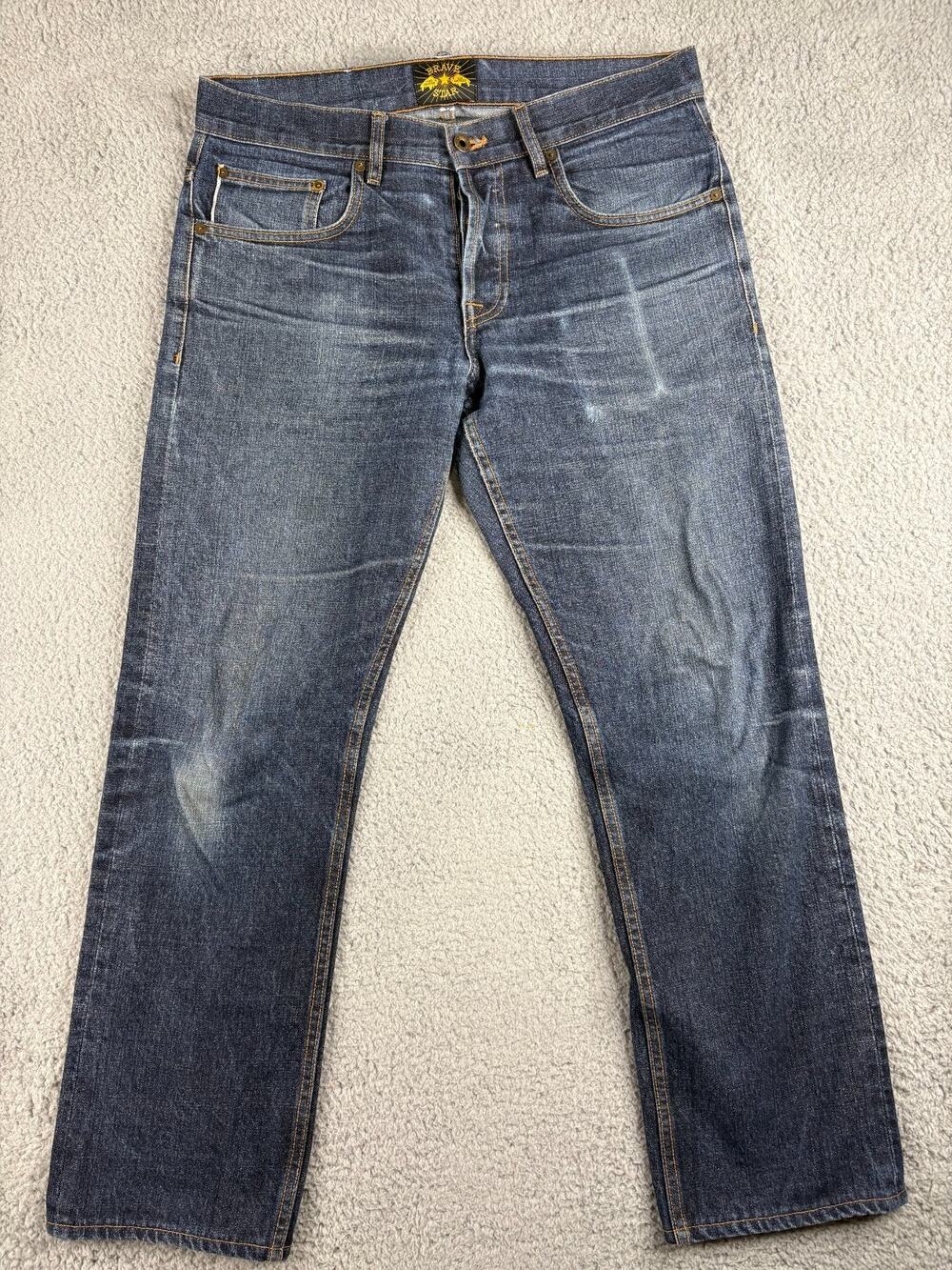 Brave Star Selvage Straight Leg Jeans Men's Size W34 Blue Denim 5-Pockets Style
